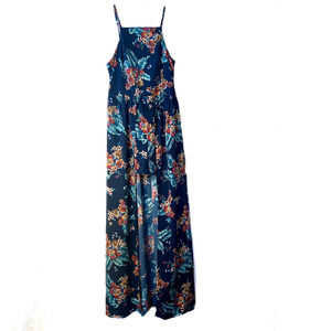 BAND OF GYPSIES Walk Through Maxi Dress Romper Sleeveless Blue Floral Size Small